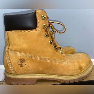 Men’s Timberlands Premium 6-Inch. In the color Wheat Nubuck.